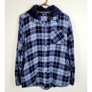 Sunrise Kingdom mens blue plaid hooded button up flannel shirt size small